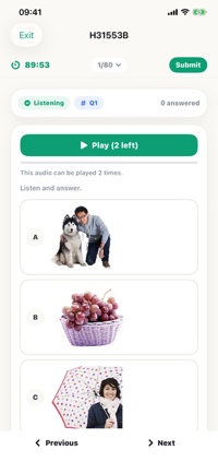 CHSK listening practice screen